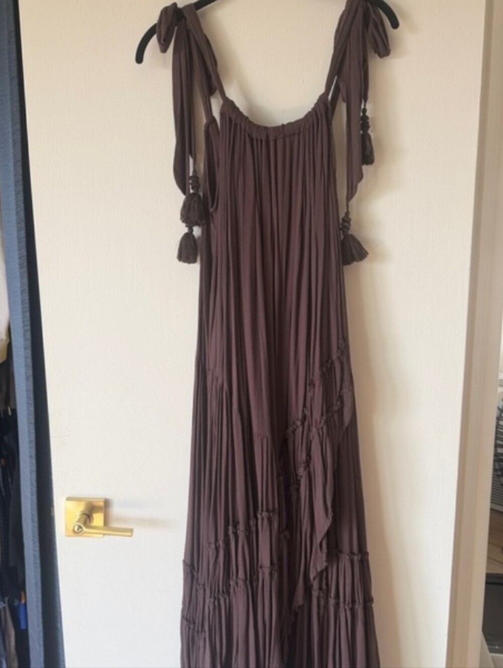 Free People NWT Brown Maxi Dress with Tassel Shoulder Ties